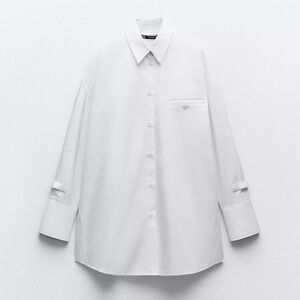 NWOT ZARA PIPED POCKET OVERSIZED WHITE POPLIN  SHIRT M